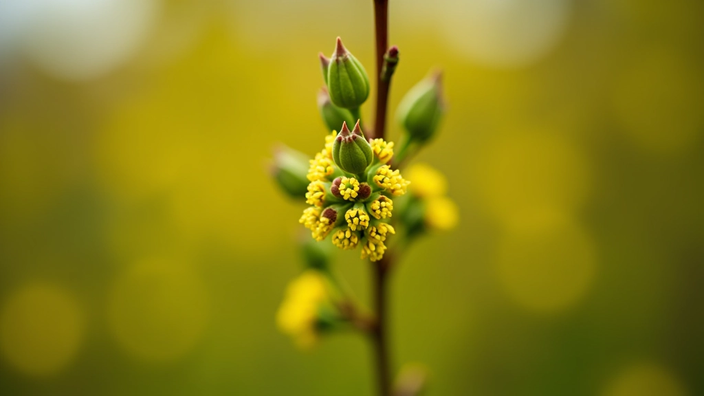 Close-up view of hazel catkins and developing leaves in early spring