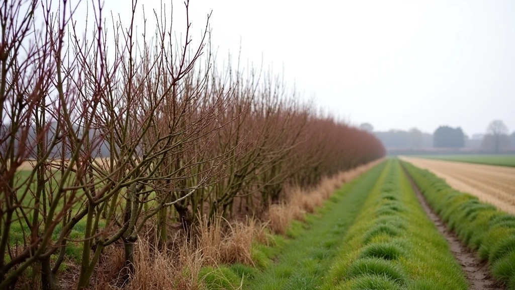 Hazel hedgerow in winter